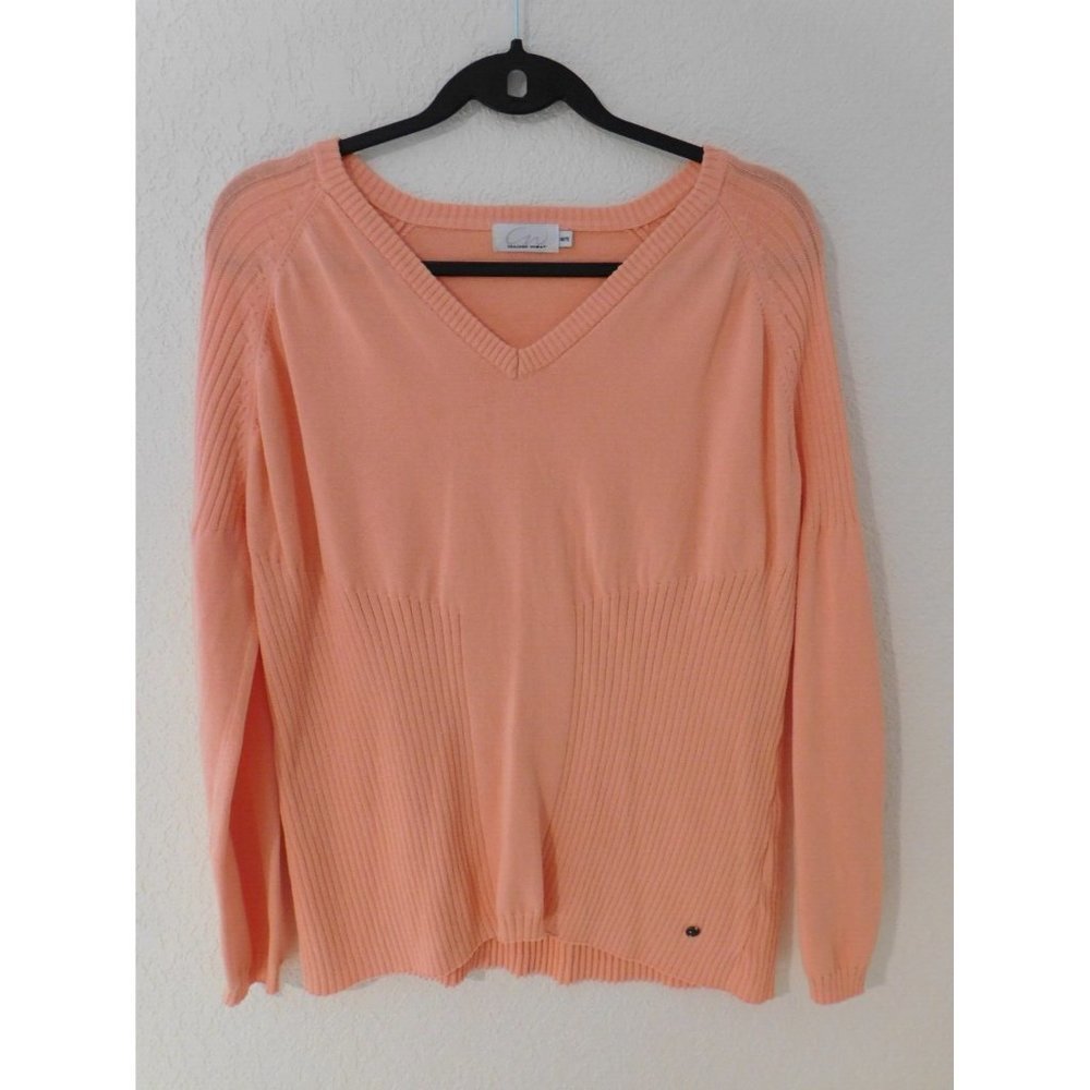 Cracked Wheat Women's Peach V Neck Pullover Sweater Cotton